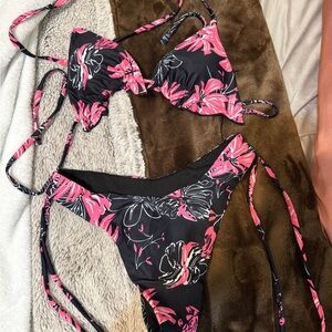 SHEIN Black and Pink Floral Bikini